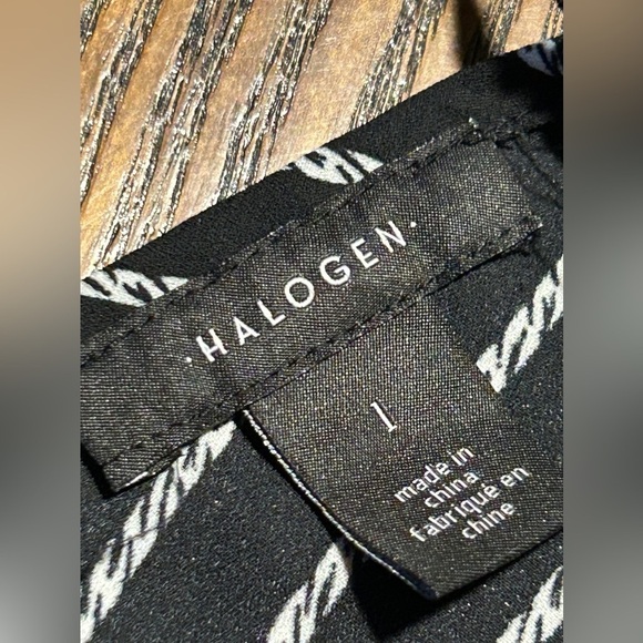 Halogen tunic blouse black white rope pattern women’s L double v-neck classic - Picture 7 of 14